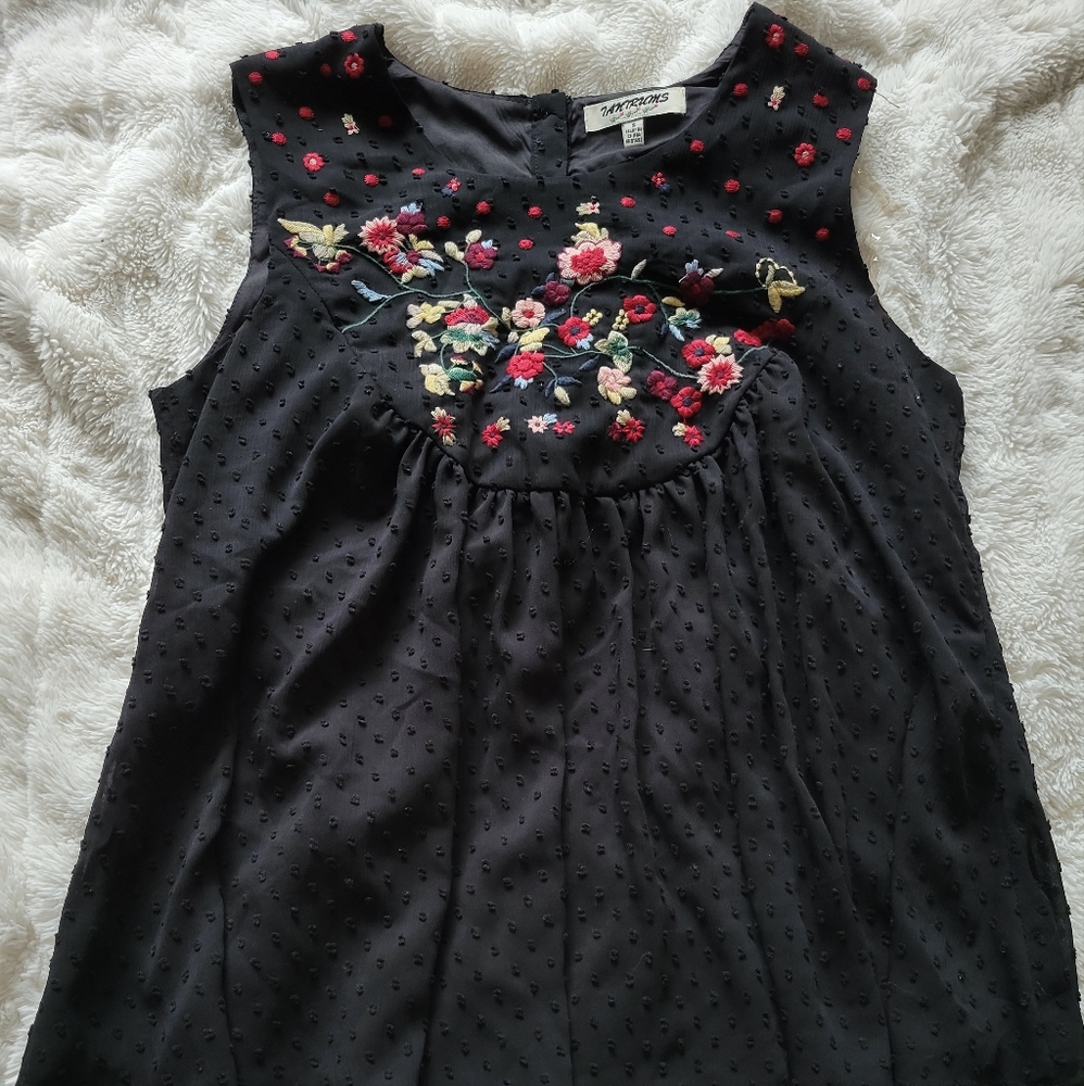 Tantrums Black Embroidered Tank NWOT